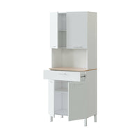 Armadio multiuso Dicentra, Mobile ausiliario da cucina, Credenza a 4 ante e 1 cassetto con ripiani, Armadio aperto, cm 72x40h186, Bianco e Rovere