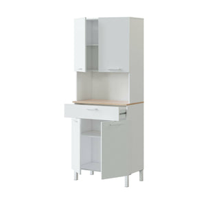 Armadio multiuso Dicentra, Mobile ausiliario da cucina, Credenza a 4 ante e 1 cassetto con ripiani, Armadio aperto, cm 72x40h186, Bianco e Rovere