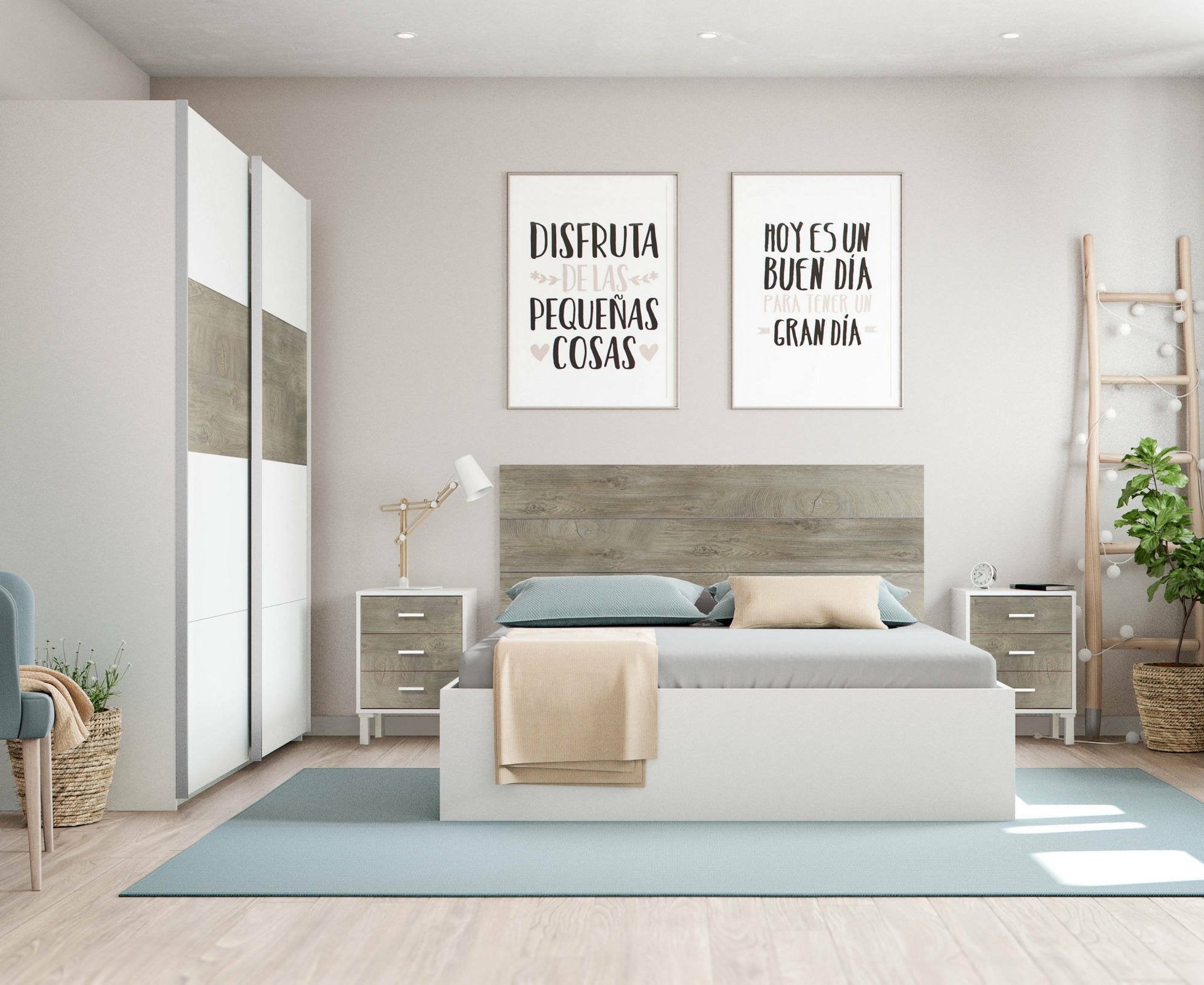 Guardaroba Ainu, Armadio per camera da letto a 2 ante scorrevoli, Mobile con barra appendiabiti e 3 ripiani, cm 180X60h200, Bianco e Rovere