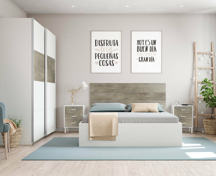 Guardaroba Ainu, Armadio per camera da letto a 2 ante scorrevoli, Mobile con barra appendiabiti e 3 ripiani, cm 180X60h200, Bianco e Rovere