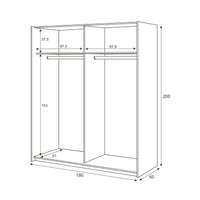 Guardaroba Ainu, Armadio per camera da letto a 2 ante scorrevoli, Mobile con barra appendiabiti e 3 ripiani, cm 180X60h200, Bianco e Rovere