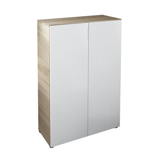 Armadio multiuso Athenodora, Mobile ausiliario a 2 ante, Guardaroba basso portascarpe con 6 ripiani, Scarpiera bassa, cm 70x36h103, Rovere e Bianco