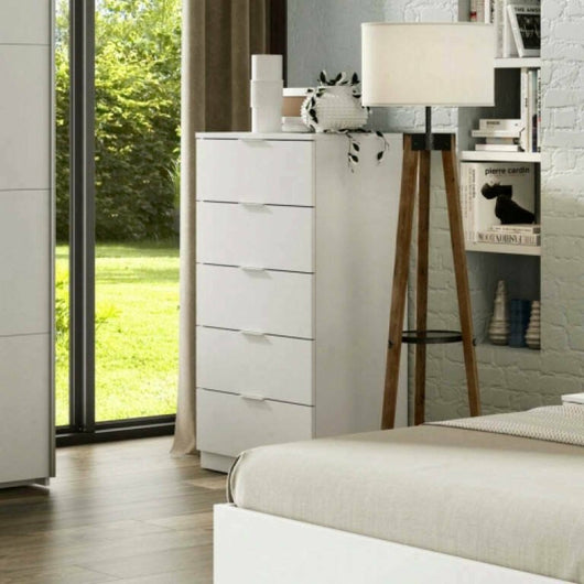 Cassettiera Armenia, Settimanale a 5 cassetti, Mobile ComÒ² per camera da letto, Settimanale moderno, cm 60x40h110, Bianco