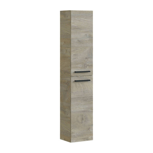 Colonna Bagno Notte, Mobile a colonna per bagno a 2 ante, Armadio pensile sospeso con 2 ripiani, cm 30x25h150, Rovere