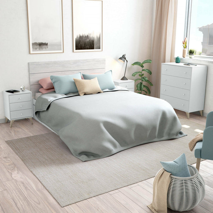 Comodino Attina, Comodino a 3 cassetti, Tavolino da notte, cm 40x34h56, Bianco e Rovere