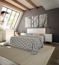 Comodino Attina, Comodino a 3 cassetti, Tavolino da notte, cm 40x34h56, Bianco e Rovere