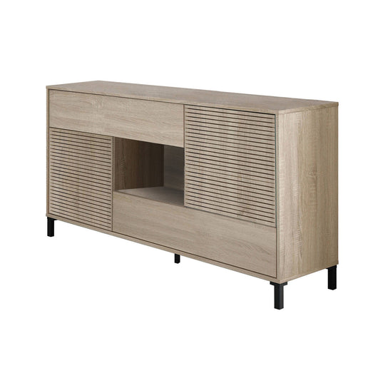 Credenza Abib, Madia moderna a 2 ante, Buffet da soggiorno, Mobile porta TV, Madia con piedini per salotto, cm 151x41h80, Rovere