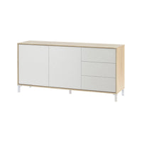 Credenza Ardelia, Madia moderna a 2 ante e 3 cassetti, Buffet da soggiorno, Mobile porta TV, Madia per salotto, cm 154x41h74, Rovere e Bianco