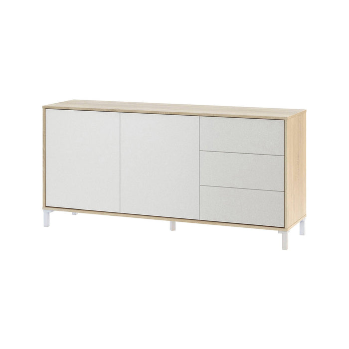 Credenza Ardelia, Madia moderna a 2 ante e 3 cassetti, Buffet da soggiorno, Mobile porta TV, Madia per salotto, cm 154x41h74, Rovere e Bianco