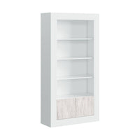 Libreria Arinius, Mobile portalibri moderna a 2 ante e 3 ripiani, Scaffale moderno, Credenza alta con scomparti, cm 181x35h94, Bianco lucido