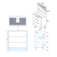 Mobile sottolavabo Elleboro, Mobiletto per bagno, Armadio a 3 cassetti e specchio, lavabo non incluso, 80x45h86 cm, Quercia