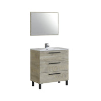 Mobile sottolavabo Elleboro, Mobiletto per bagno, Armadio a 3 cassetti e specchio, lavabo non incluso, 80x45h86 cm, Quercia