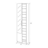 Scarpiera Euro, Armadio portascarpe alta a 1 anta, Mobile portascarpe moderno, Armadio da ingresso con specchio, cm 50x22h180, Rovere