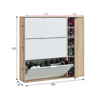 Scarpiera Ammour, Armadio portascarpe a 4 ante, Mobile basso multiuso con 5 ripiani, Scarpiera moderna, cm 106x22h115, Rovere e Bianco