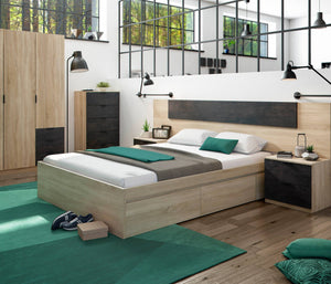 Cassettiera Armenia, Settimanale a 5 cassetti, Mobile ComÒ² per camera da letto, Settimanale moderno, cm 60x40h110, Rovere e Antracite