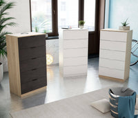 Cassettiera Armenia, Settimanale a 5 cassetti, Mobile ComÒ² per camera da letto, Settimanale moderno, cm 60x40h110, Rovere e Antracite