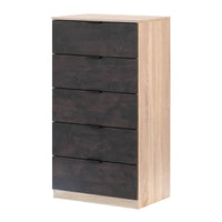 Cassettiera Armenia, Settimanale a 5 cassetti, Mobile ComÒ² per camera da letto, Settimanale moderno, cm 60x40h110, Rovere e Antracite