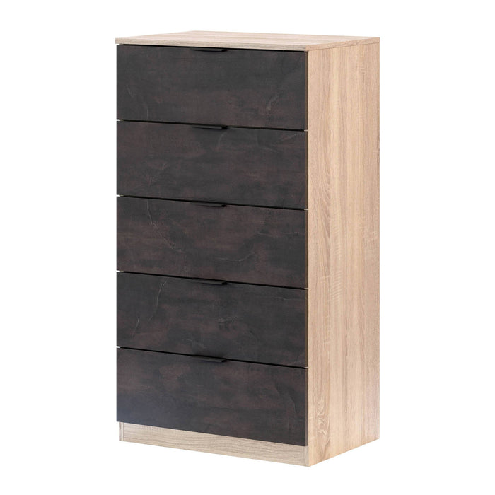 Cassettiera Armenia, Settimanale a 5 cassetti, Mobile ComÒ² per camera da letto, Settimanale moderno, cm 60x40h110, Rovere e Antracite