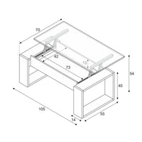 Tavolino da salotto Aspra, Tavolino da caffÒ¨ con piano elevabile, Tavolo basso da soggiorno, cm 105x55h45/56, Bianco