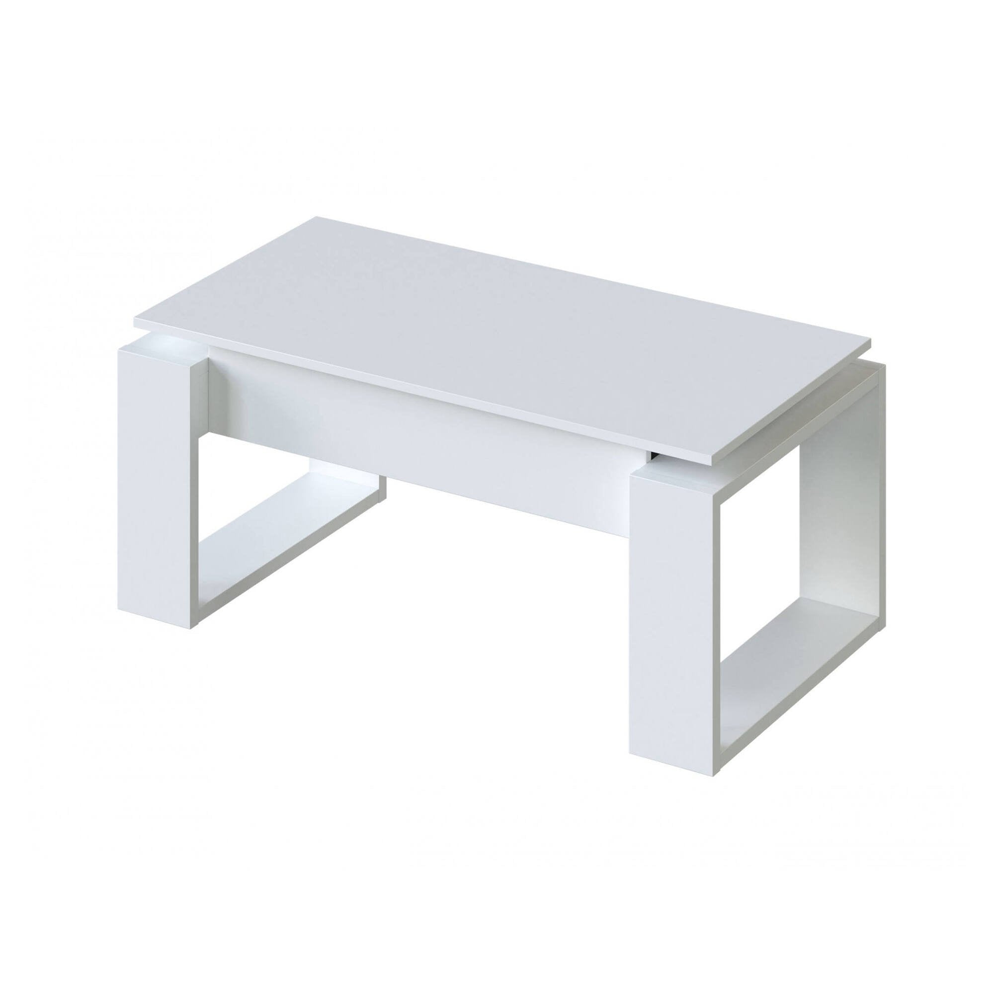 Tavolino da salotto Aspra, Tavolino da caffÒ¨ con piano elevabile, Tavolo basso da soggiorno, cm 105x55h45/56, Bianco
