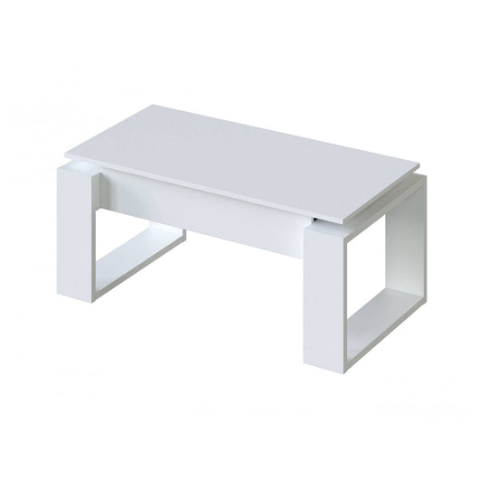 Tavolino da salotto Aspra, Tavolino da caffÒ¨ con piano elevabile, Tavolo basso da soggiorno, cm 105x55h45/56, Bianco
