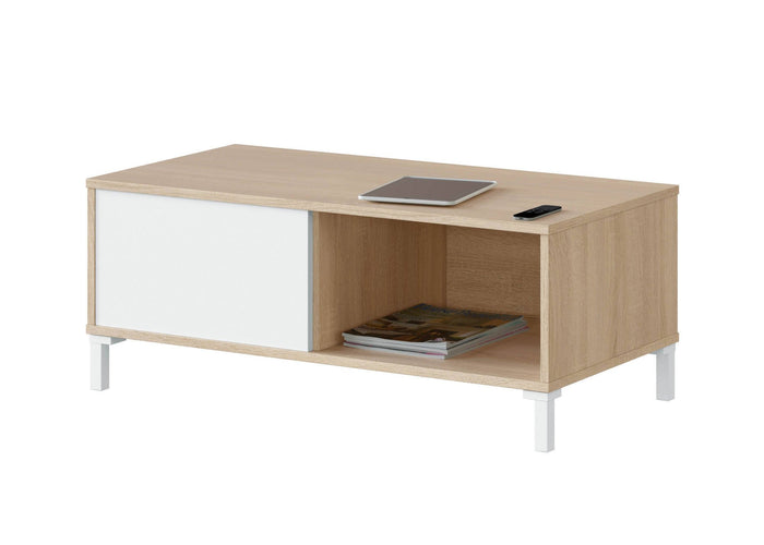 Tavolino da salotto Axinia, Tavolino da caffÒ¨, Tavolo basso da soggiorno, cm 100x50h40, Rovere e Bianco