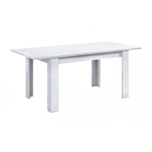 Tavolo allungabile Abudula, Tavolo per sala da pranzo allungabile, Tavolo da pranzo estensibile con allunga, cm 140/190x90h78, Bianco
