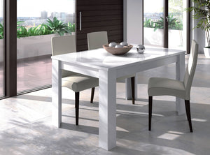 Tavolo allungabile Abudula, Tavolo per sala da pranzo allungabile, Tavolo da pranzo estensibile con allunga, cm 140/190x90h78, Bianco