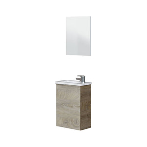 Mobile sottolavabo Akamaru, Mobiletto per bagno sospeso, Armadio a 1 anta e specchio, cm 40x22h58, Rovere