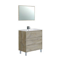 Mobile sottolavabo Albachiara, Mobiletto per bagno, Armadio a 3 cassetti e specchio, lavabo non incluso, cm 80x45h86, Rovere