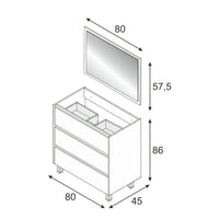 Mobile sottolavabo Albachiara, Mobiletto per bagno, Armadio a 3 cassetti e specchio, lavabo non incluso, cm 80x45h86, Rovere