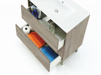 Mobile sottolavabo Albachiara, Mobiletto per bagno, Armadio a 3 cassetti e specchio, lavabo non incluso, cm 80x45h86, Rovere