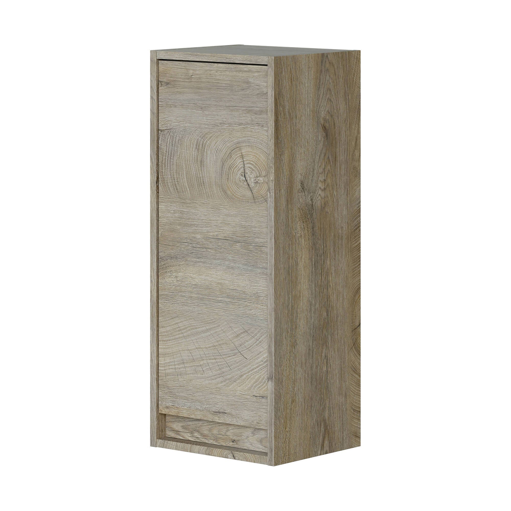 Colonna Bagno Anabella, Mobile a colonna per bagno a 1 anta, Armadio pensile sospeso, cm 30x26h74, Rovere