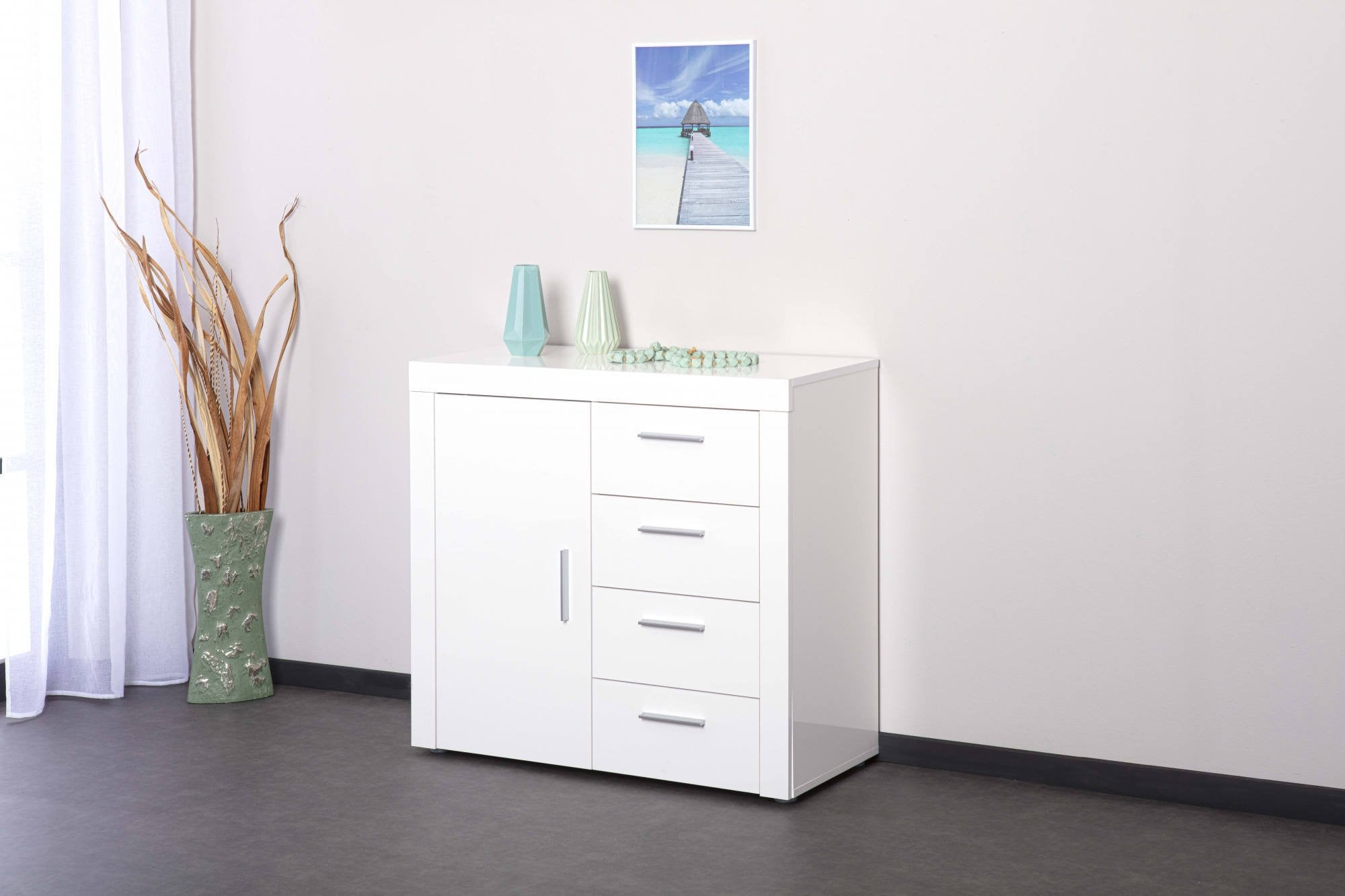 Madia Dlangasqu, Credenza 4 Cassetti, 94x86x40h cm Bianco
