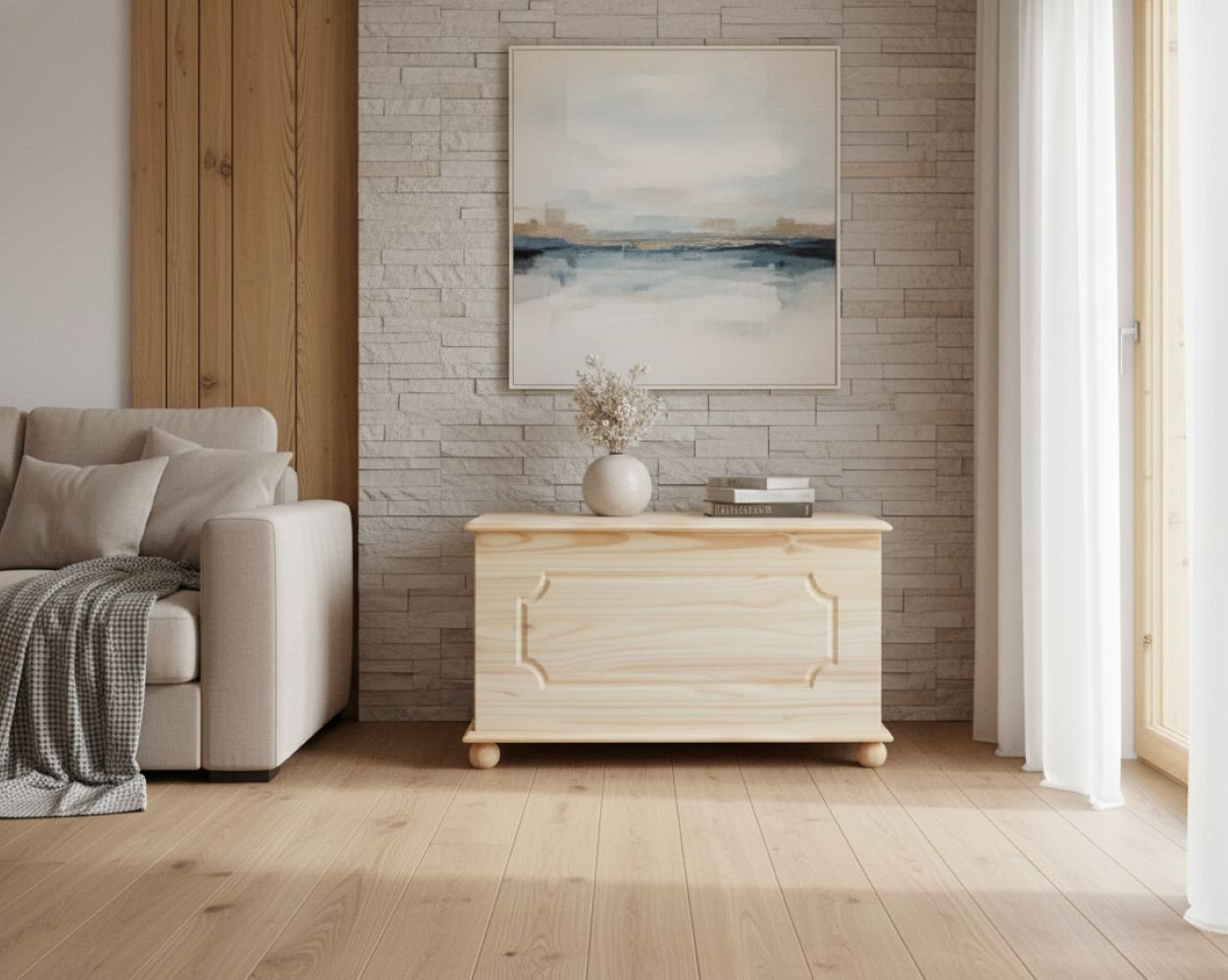 Panca Dtheegal, in pino massello color naturale, cm 89x47x53