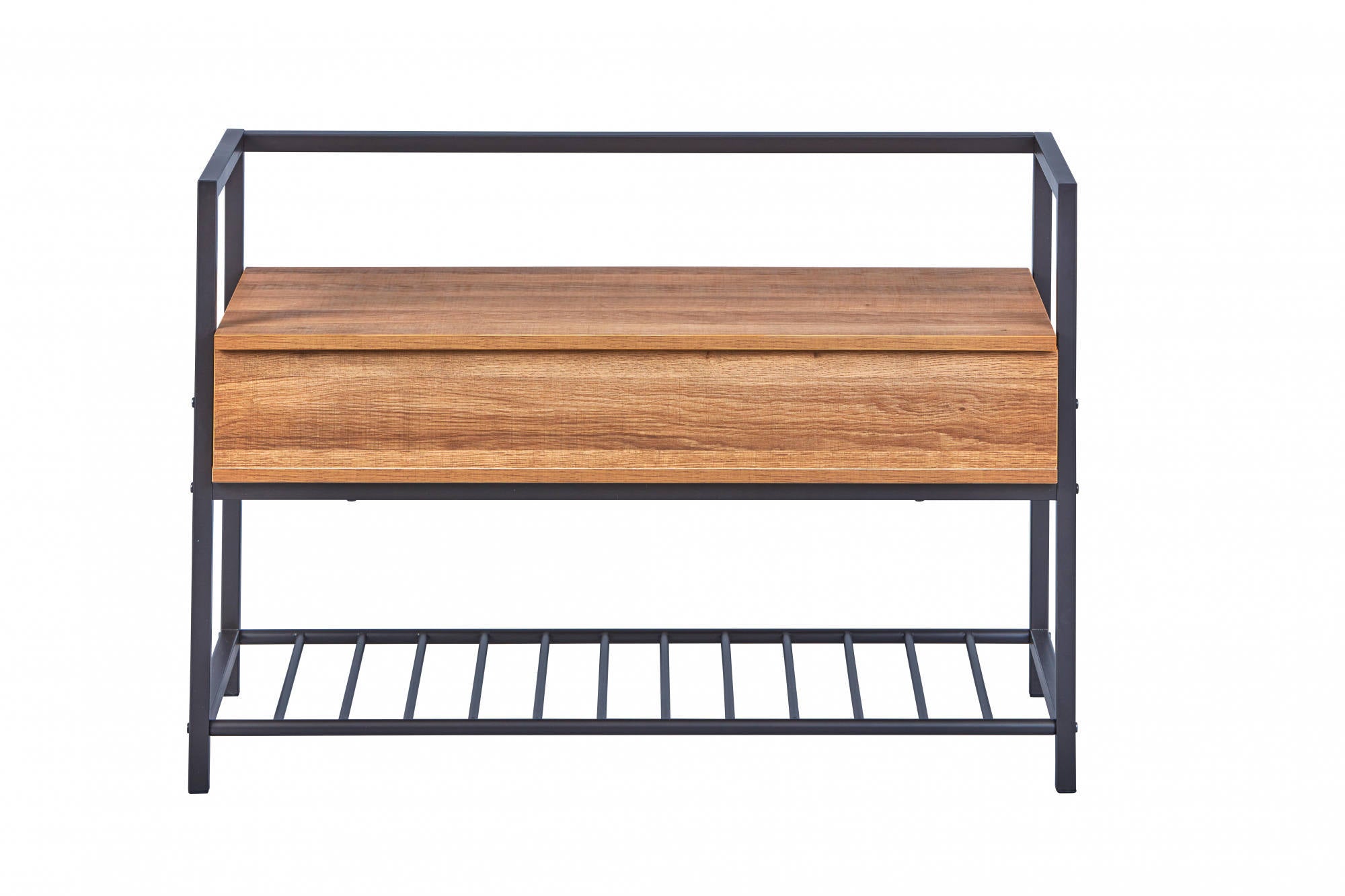 Scarpiera con contenitore e Dpierc, in metallo nero e nobilitato color quercia, cm 90x39x61