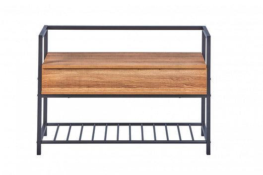 Scarpiera con contenitore e Dpierc, in metallo nero e nobilitato color quercia, cm 90x39x61