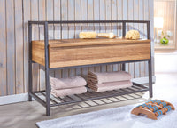 Scarpiera con contenitore e Dpierc, in metallo nero e nobilitato color quercia, cm 90x39x61