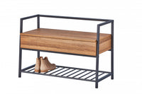 Scarpiera con contenitore e Dpierc, in metallo nero e nobilitato color quercia, cm 90x39x61