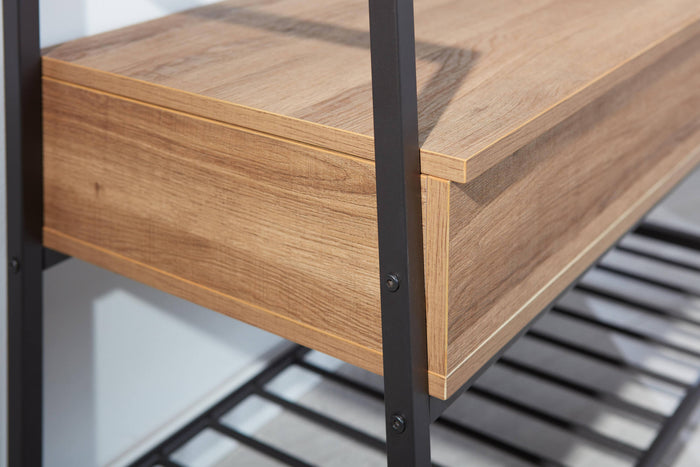 Scarpiera con contenitore e Dpierc, in metallo nero e nobilitato color quercia, cm 90x39x61