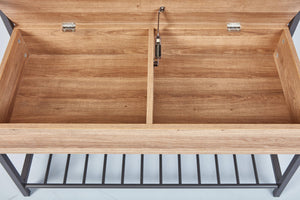 Scarpiera con contenitore e Dpierc, in metallo nero e nobilitato color quercia, cm 90x39x61