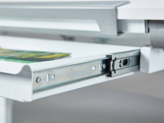 Scrivania regolabile in altezza con ripiano Dfrazie, in metallo bianco, cm 110x68x55-78