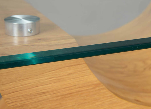 Tavolino da Dmarbur, con struttura in mdf laminato quercia e ripiano in vetro, cm 110x60x45