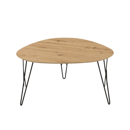 Tavolino da salotto, in mdf laminato quercia e struttura in metallo nero, cm 80x78x41