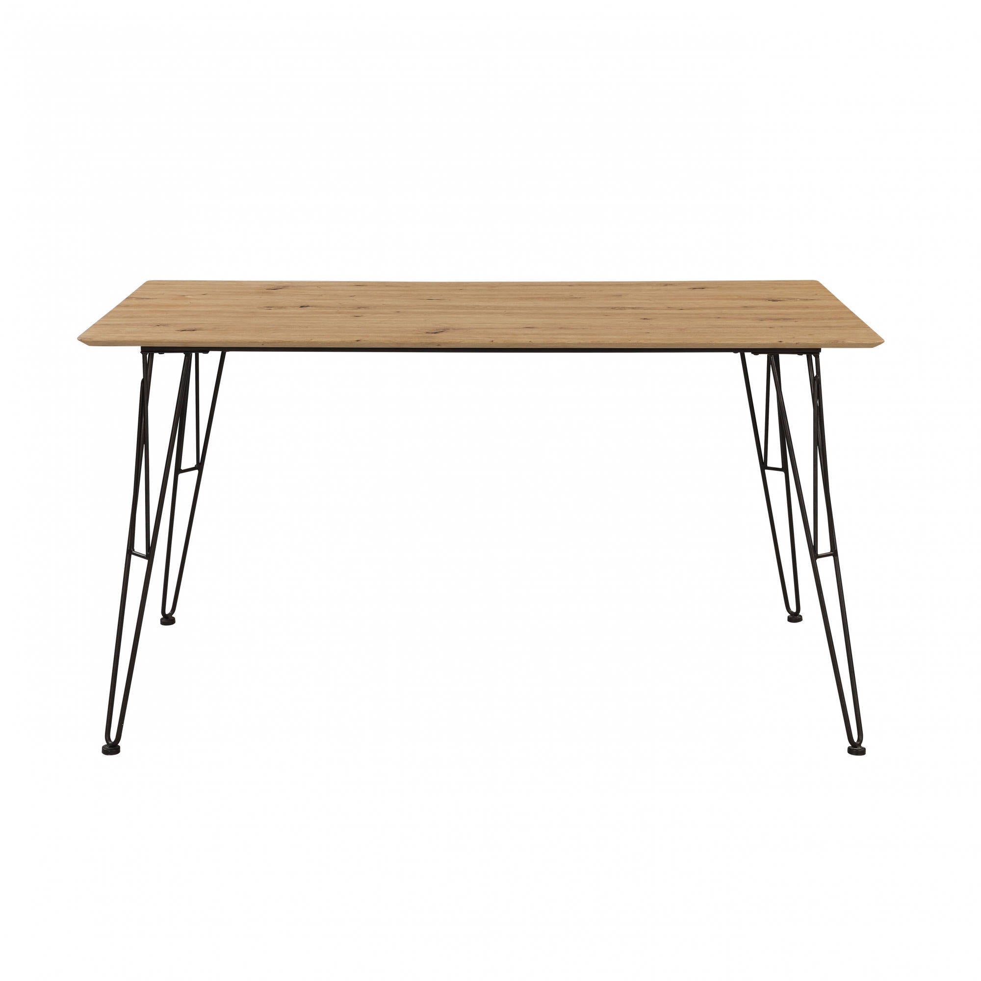 Tavolo moderno, con struttura in metallo e piano in mdf laminato quercia, cm 140x80x75