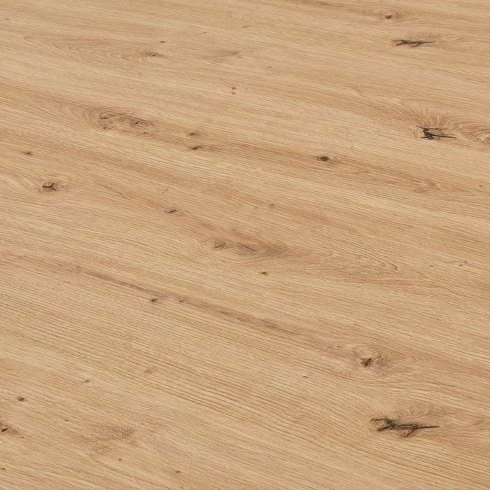 Tavolo moderno, con struttura in metallo e piano in mdf laminato quercia, cm 140x80x75