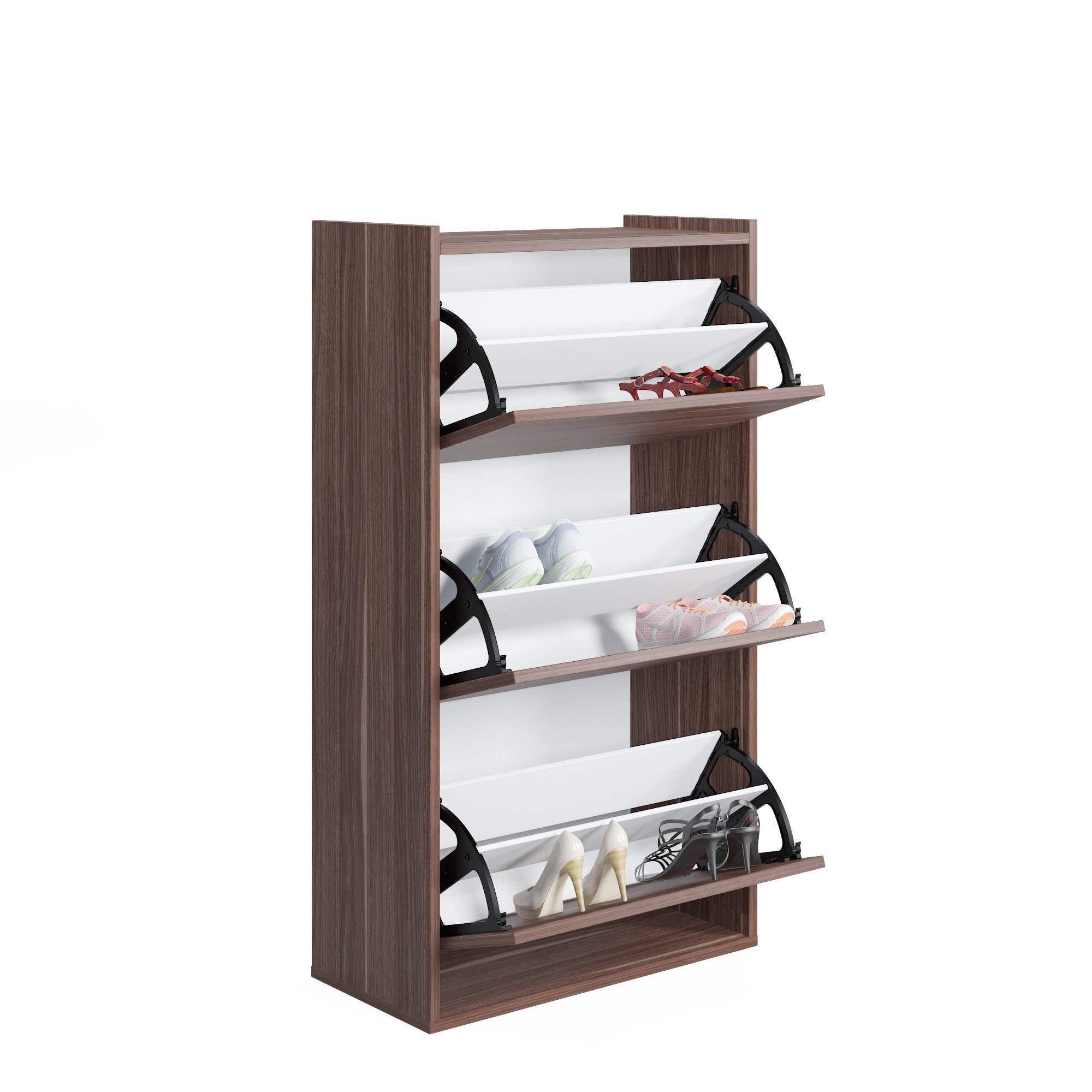 Scarpiera con tre ante a 0, cm 65 x 32 x 11,8, colore noce