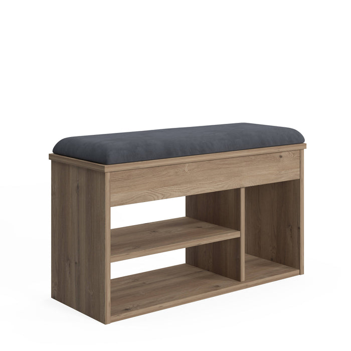 Scarpiera con seduta e 0, cm 80 x 31 x 46, colore quercia