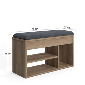 Scarpiera con seduta e 0, cm 80 x 31 x 46, colore quercia