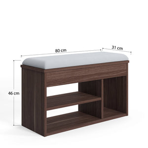 Scarpiera con seduta e 0, cm 80 x 31 x 46, colore noce